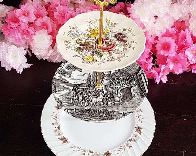 Handmade 3-Tier Cake Stand in Autumn Browns Thanksgiving Dessert Serving Tray