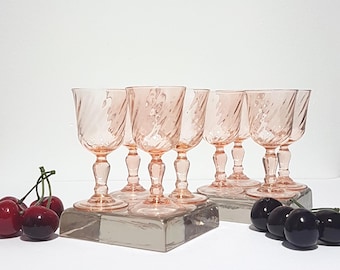 Arcoroc Rosaline Pink Swirl Liqueur Glasses Set of 4 – Vintage French 1980s Pink Stemware