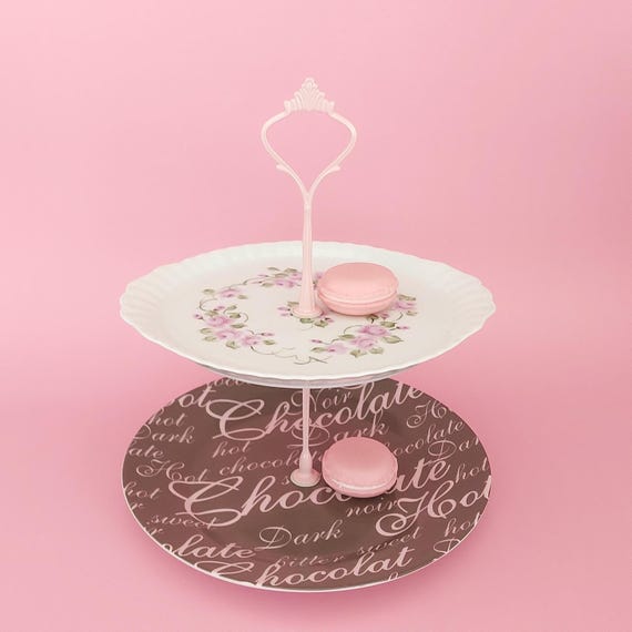 Handmade 2-Tier Floral & Chocolate Script Dessert Stand