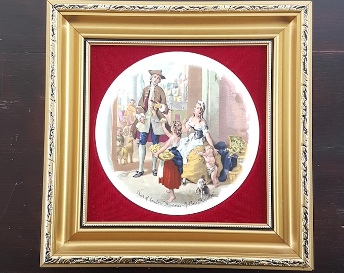 Staffordshire Porcelain Framed Wall Plaque Cries of London - Yellow Primroses, Made in England 1970s