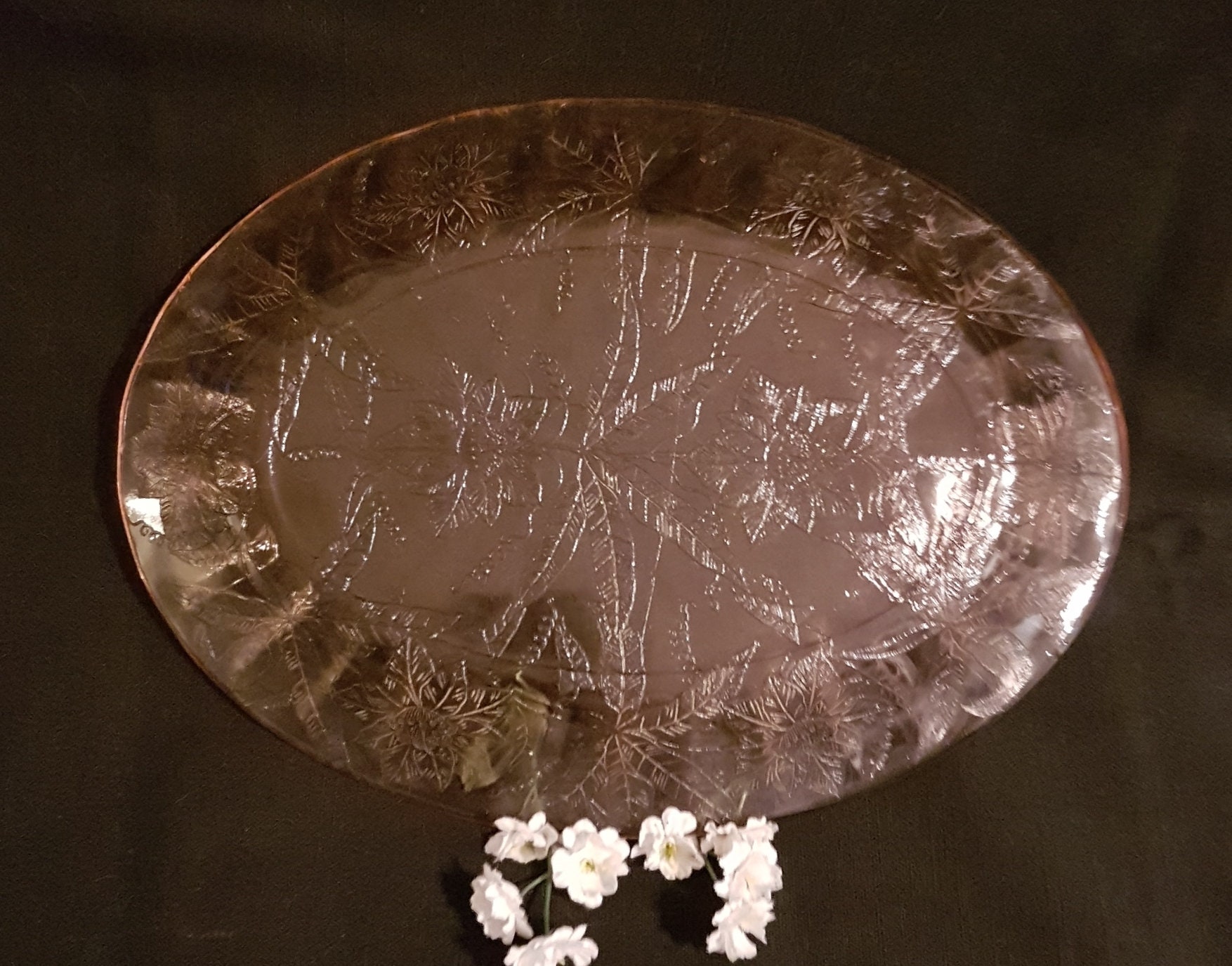 Pink Depression Glass, Oval Serving Platter, POINSETTIA Pattern, Pink