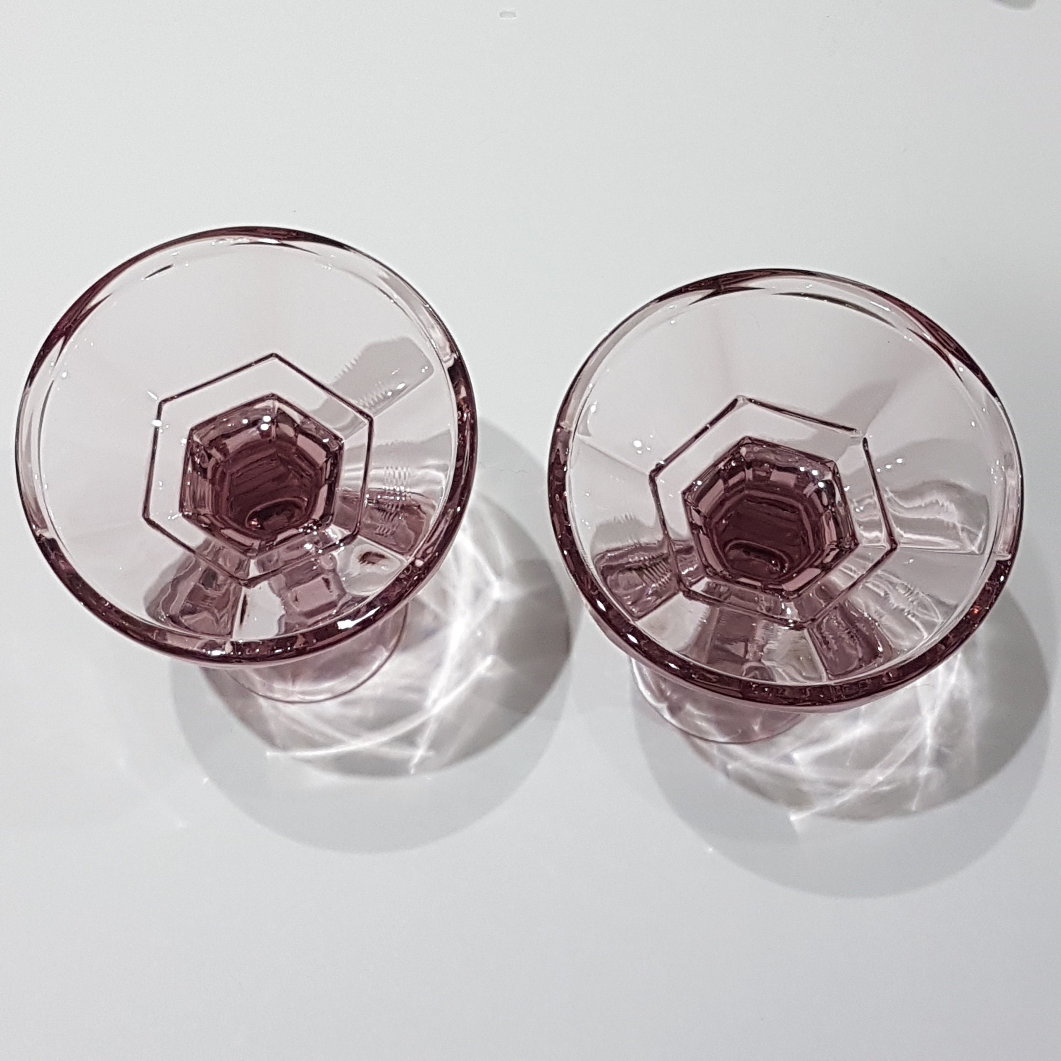 Pair of Vintage Pink Glass Candlestick Holders, Pink Glass Tapered