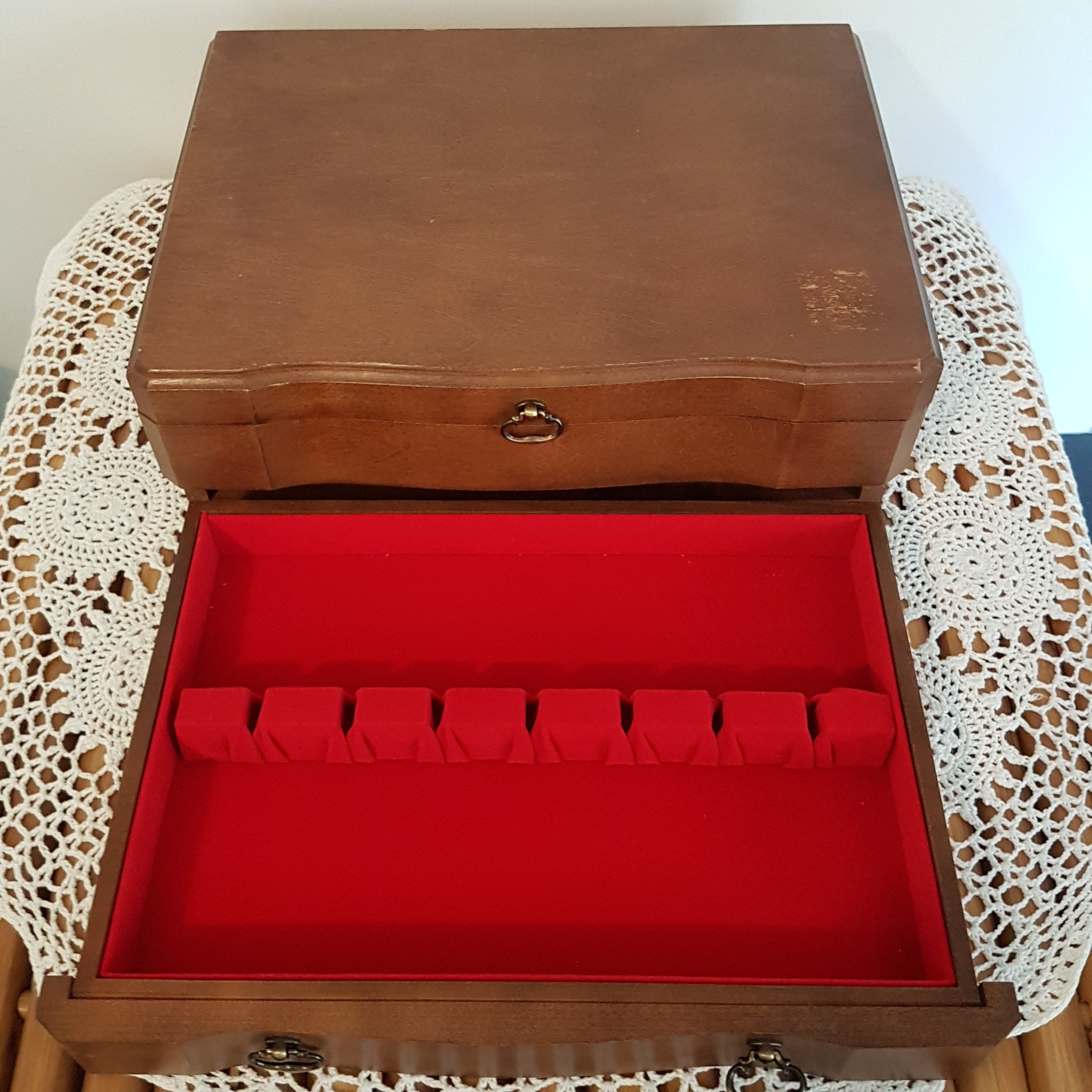 Empty Wood Silverware Chest with Drawer