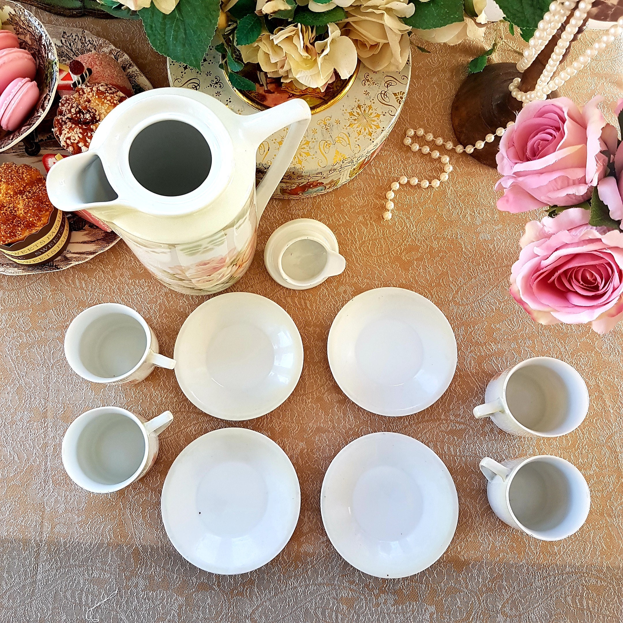 Antique Chocolate Pot, Coffee Pot, Shabby Pink Roses, Demitasse Cups & –  The Vintage Teacup