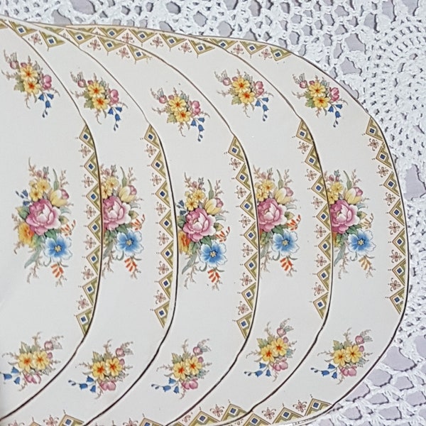 Dessert Platess, ANTIQUE John Maddock & Sons Royal Ivory, Square Floral Plates, Made in England, 1920s