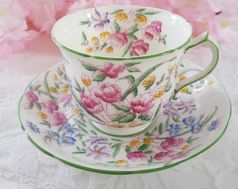 Vintage Hammersley Bone China Tea Cup and Saucer: Floral England Teacup