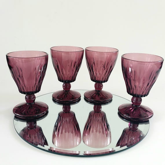 Vintage Hazel Atlas Moroccan Amethyst Wine Glasses Set Of 4 Purple MCM Cocktail Goblets