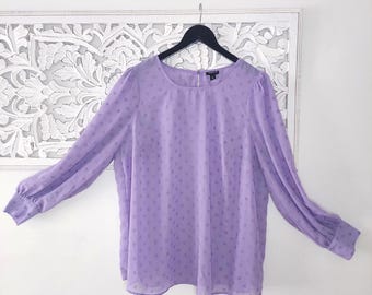 Womens Mauve Chiffon Clip Dot Long Puff Sleeve Blouse Size 12 Large