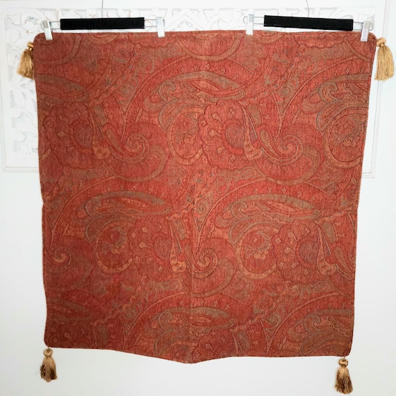 Vintage Red Paisley Brocade Square Tablecloth with Gold Tassels, Victorian Style Jacquard Table Runner, Boho Maximalist Decor, Piano Scarf