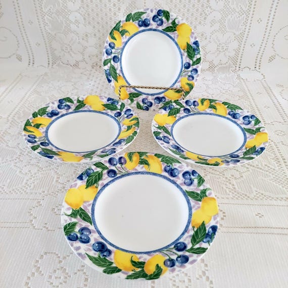 Set of 4 Vintage Corelle Summer Citrus 6.25" Bread and Butter Plates Lemon Blueberry