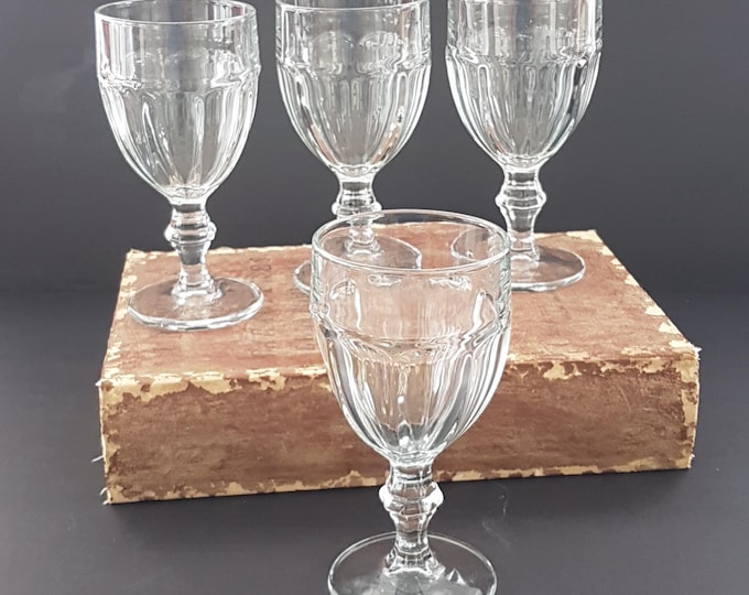 4pc Vintage Libbey Gibraltar Clear Water Goblets, 12oz Iced Tea Glasses, 1980's