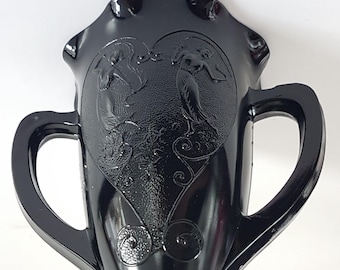 LE Smith Amethyst Black Glass Trophy Vase Art Deco Vintage Bud Vase