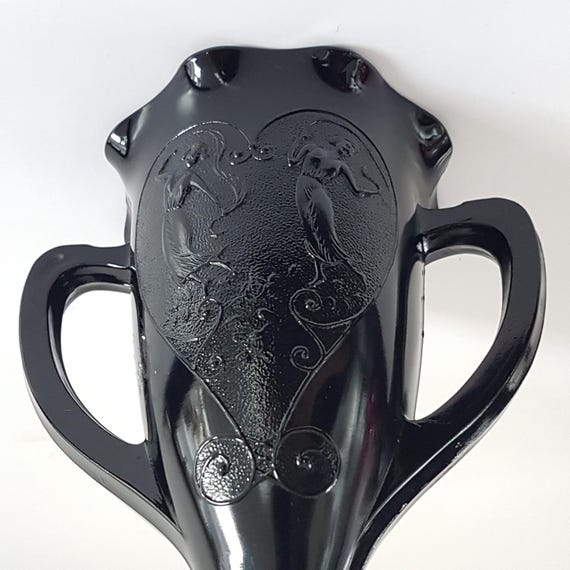 LE Smith Amethyst Black Glass Trophy Vase Art Deco Vintage Bud Vase