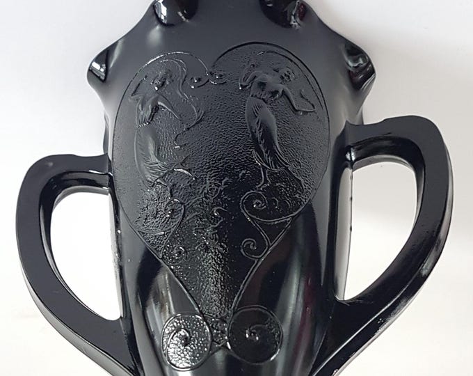 LE Smith Amethyst Black Glass Trophy Vase