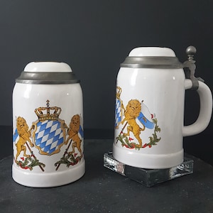 Gerz Beer Stein, 94% Zinn (Pewter) Lid, Bayern Germany Coat of Arms, Half Liter, Pint, Tankard, Sold Individually