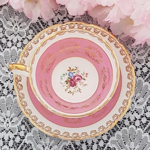 1940 Pink Wide Mouth Tea Cup & Saucer by Sutherland Bone China England