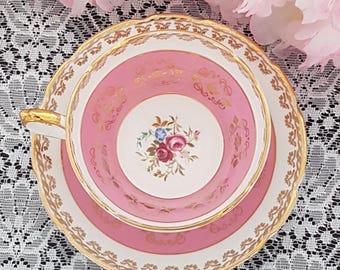 1940 Pink Wide Mouth Tea Cup & Saucer by Sutherland Bone China England with Gift Options