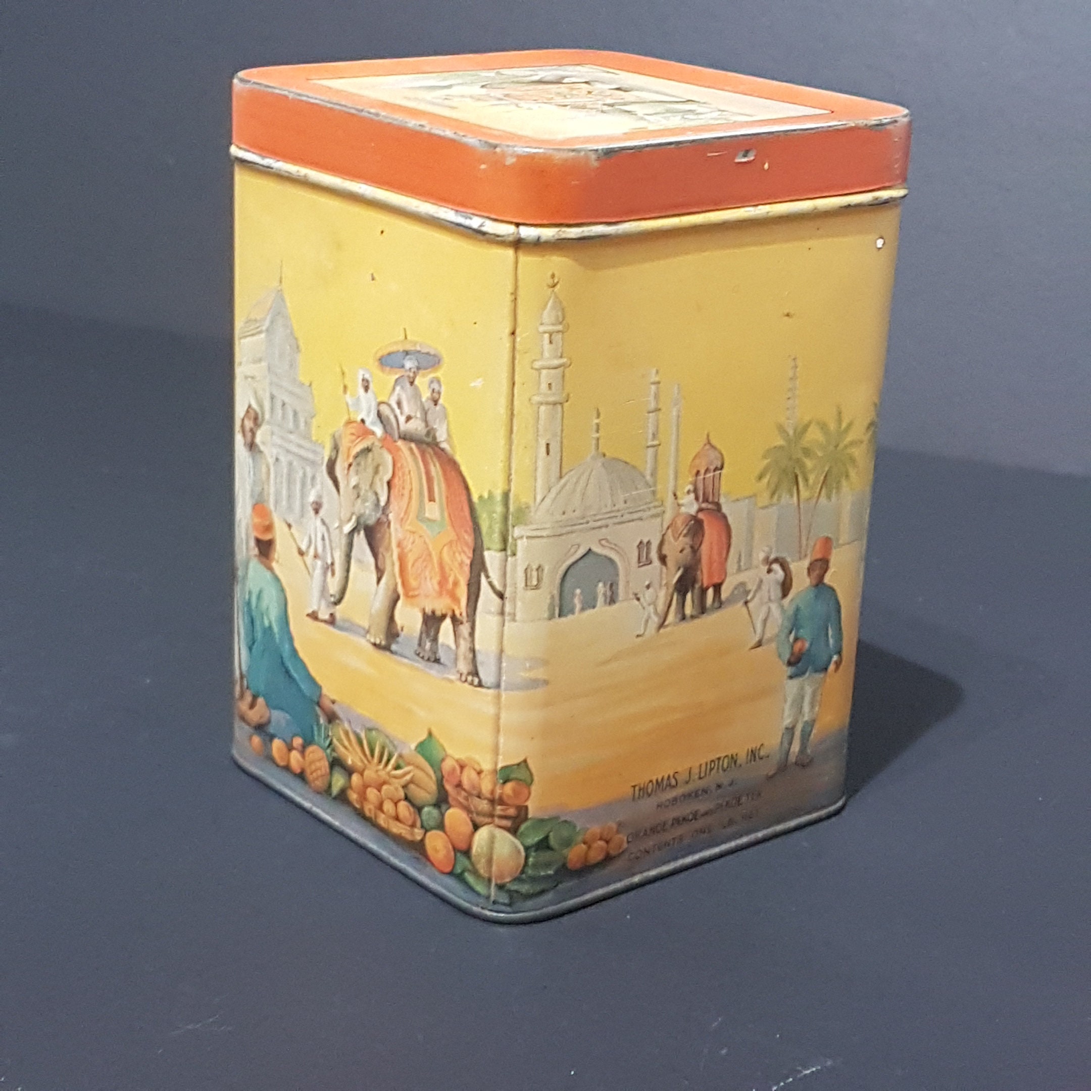Vintage Lipton's Tea Tin, Lipton India Elephant Tea Box, Display Tin