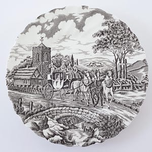 Myott ROYAL MAIL, Bread Side Plates, Set of 4, Brown Transferware of Coaching Scene on Cream, 6.75 Inch, Vintage Ironstone, Made in England