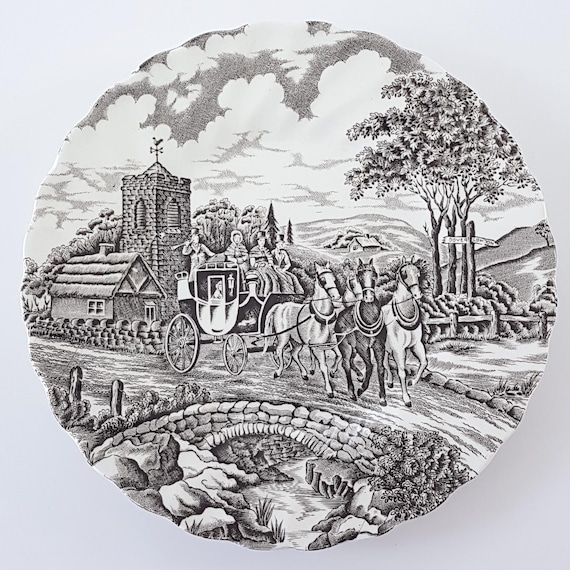 Myott Royal Mail Bread Plates (Set of 4): Vintage Brown Transferware, Made in England