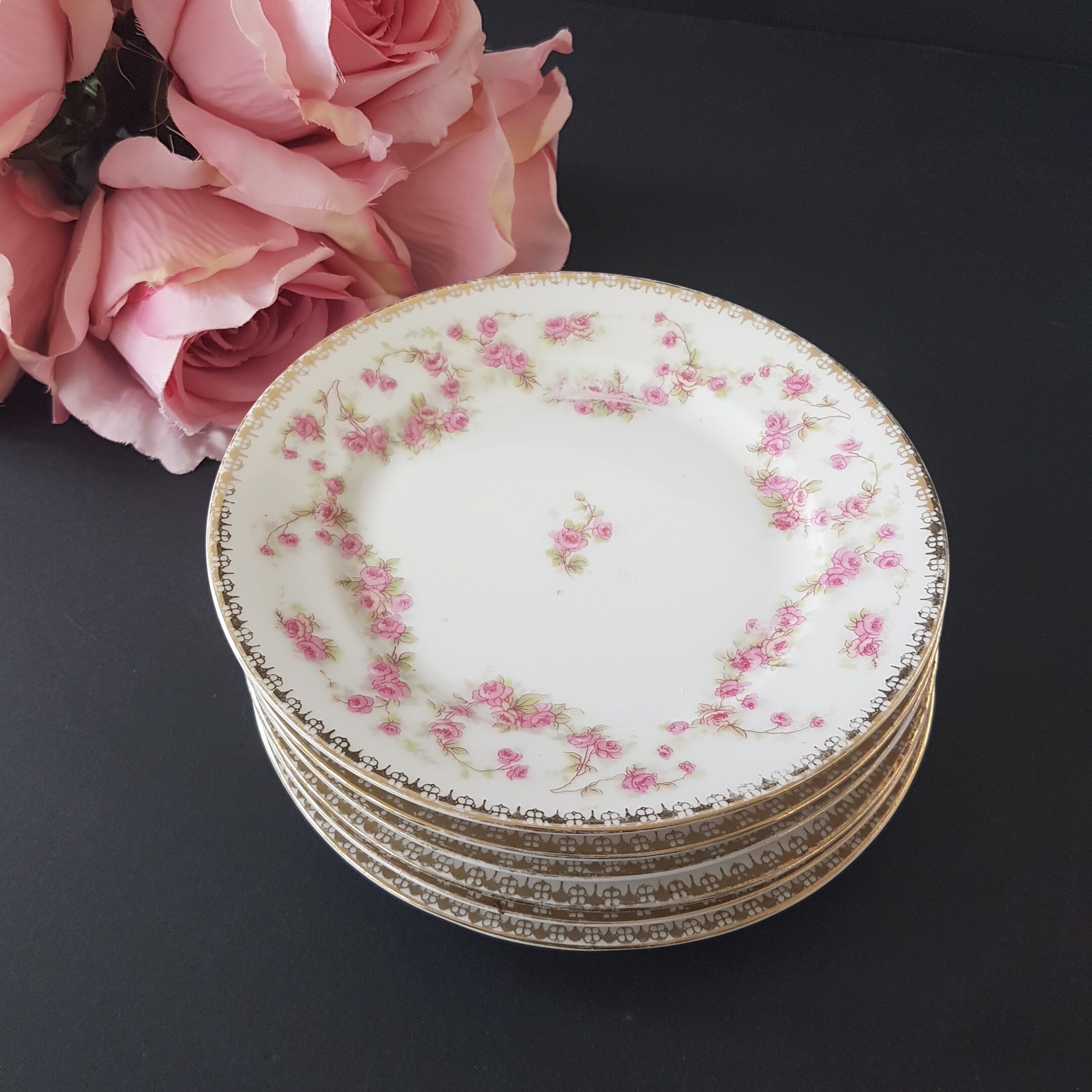 Mismatched China Dessert Plates, Adolf Persch, BRIDAL ROSE, EAP
