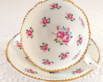 Royal Stafford Tudor Rose Tea Cup & Saucer Wide-Mouth English Bone China