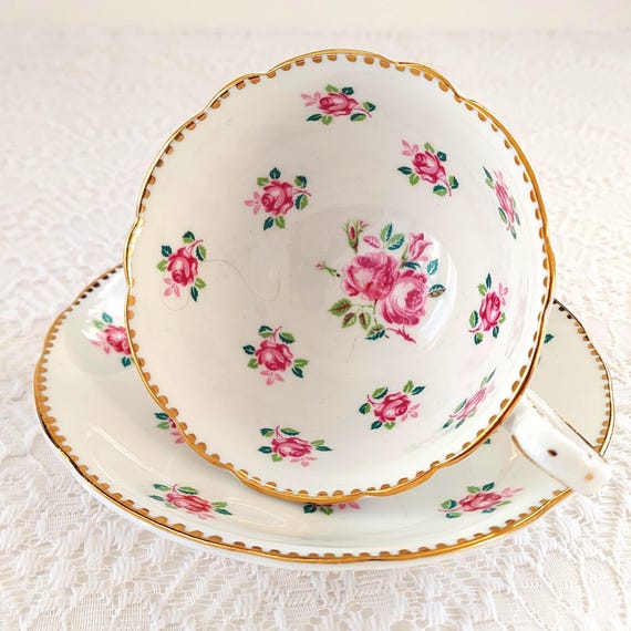 Royal Stafford Tudor Rose Tea Cup & Saucer Wide-Mouth English Bone China