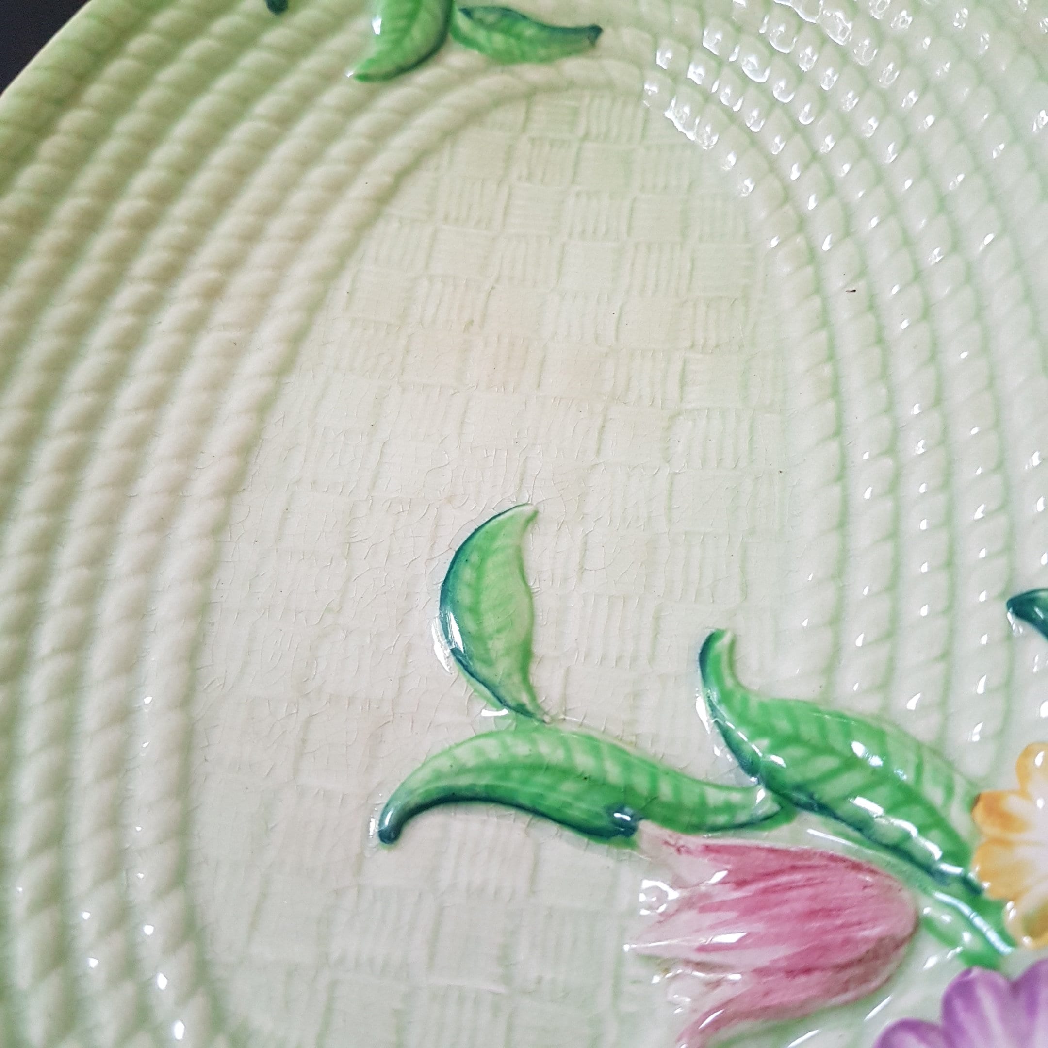 Carlton Ware, Australian Design, Floral Embossed, Green Basket Weave ...