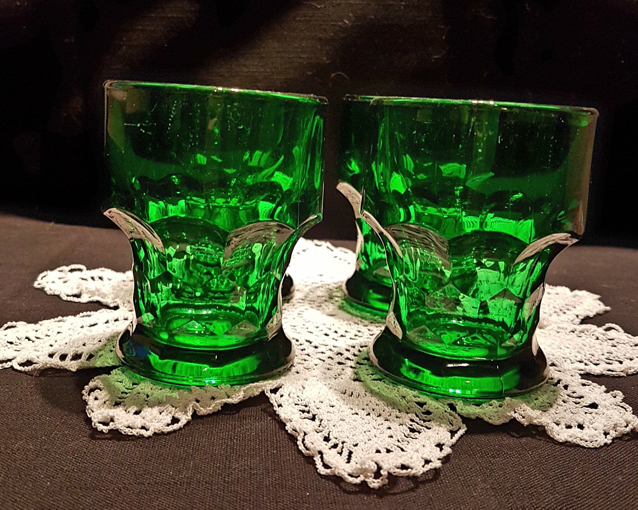 Set Of 4 Vintage Emerald Green Honeycomb Made In Italy Drinking Glasses Water Glasses