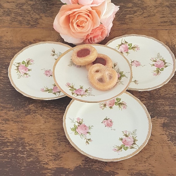 Canonsburg China Rose Dessert Plates Set of 4