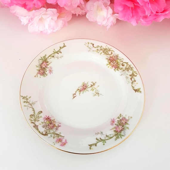 Vintage Limoges Porcelain Salad Plates Set - 7.5 inch Floral Pattern 4-Piece Set