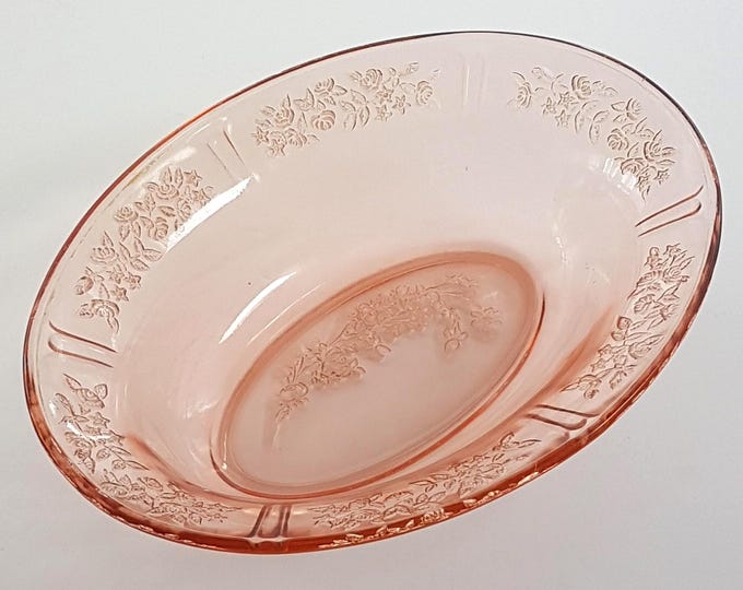 1930s Pink Depression Glass Oval Serving Bowl Federal Sharon Cabbage Rose