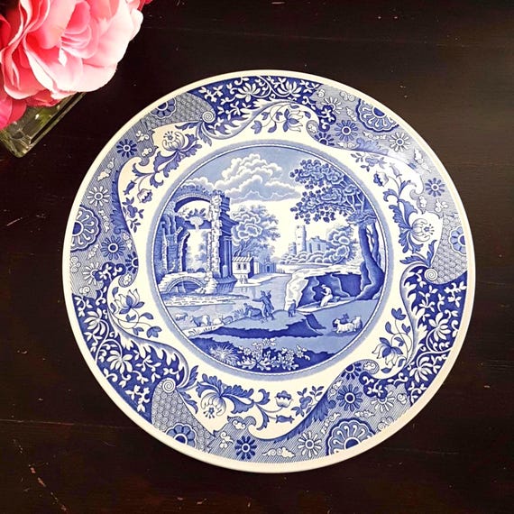 Vintage Spode Blue Italian Cake Plate English Transferware China Blue and White Wall Decor Gift