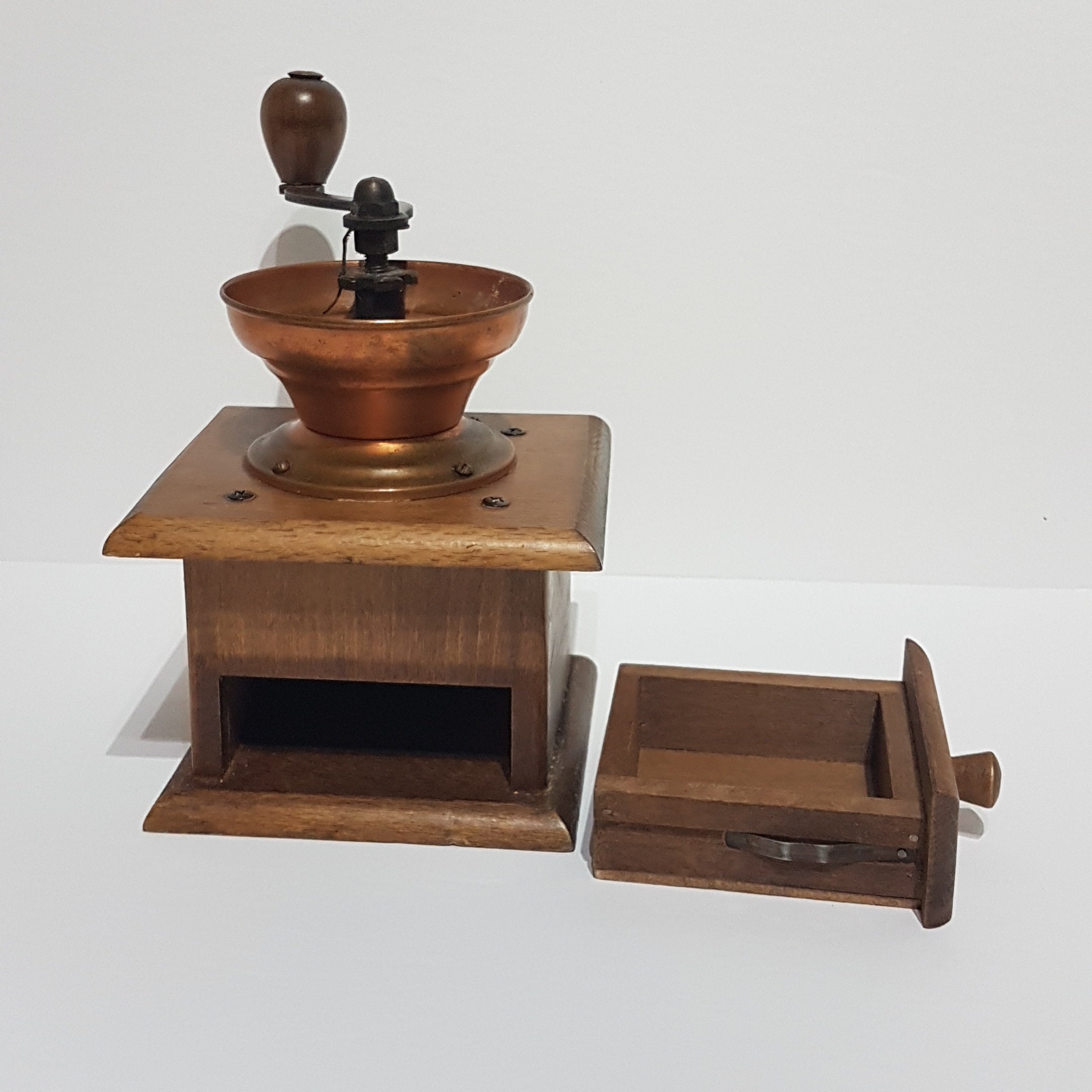 Vintage Coffee Bean Grinder, Wood Hand Crank Coffee Mill, Manual Coffee