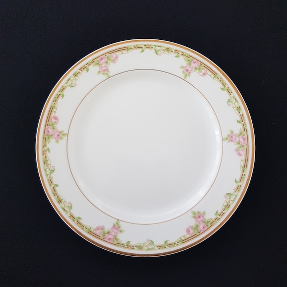 Antique Limoges Salad Plate: Pink Roses, Bawo Dotter BWD114, Elite Works, France 1920s