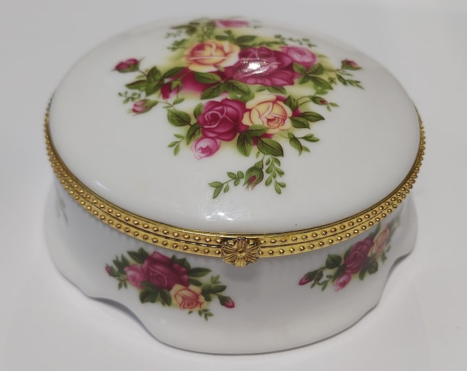 Royal Albert OLD COUNTRY ROSES Vintage Jewelry Box, Round Porcelain Jewelry Storage, Trinket Box, Gift for Her, Free Shipping