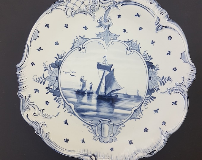 Antique Cabinet Plate, Franz Anton Mehlem, Royal Bonn Delft Plate, Made in Germany,  1885 to 1920