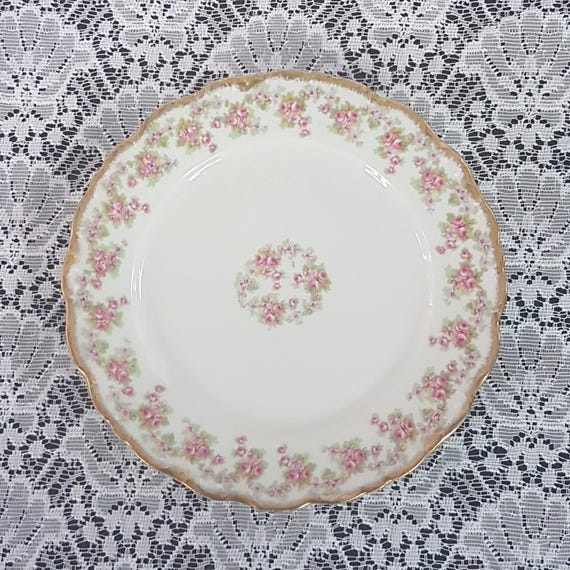 Antique Limoges Dessert Plates Set: Pink Roses Elite Works France 1920s Vintage Porcelain China