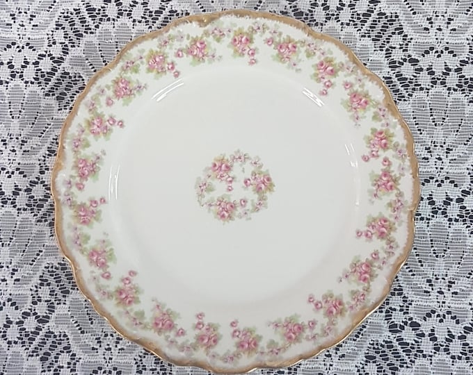 4pc Antique Limoges Elite Works 6.5" Dessert Plate Set with Pink Roses, Made in France 1920-1932