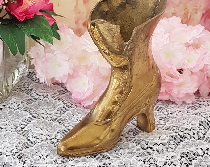 Brass Ladies Victorian Style Boot Vase or Long Match Holder