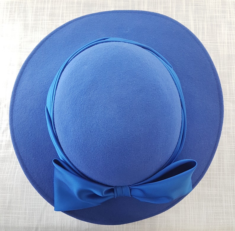 Royal Blue Wool Felt Wide Brim Hat With Satin Bow 20.5 Inch Etsy