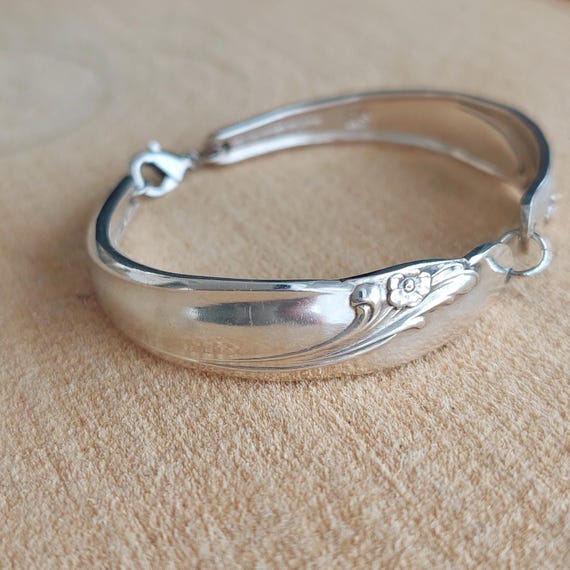 Vintage Silverware Spoon Bracelet Handcrafted Upcycled Silver Plate Jewelry Floral Starlight Pattern Accessory