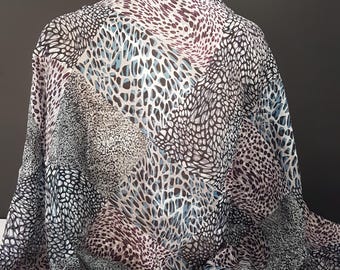 Vintage Silk Animal Print Scarf - Semi-Sheer Blue Purple Silk Shawl Wrap