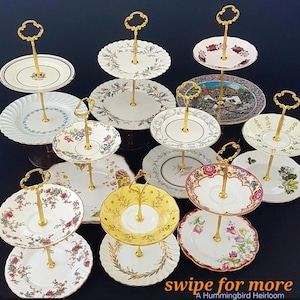 Auswahl an 2 Tier Etageren, englisches Bone China, Nachmittagstee Party Dekor, Geschenk für Sie