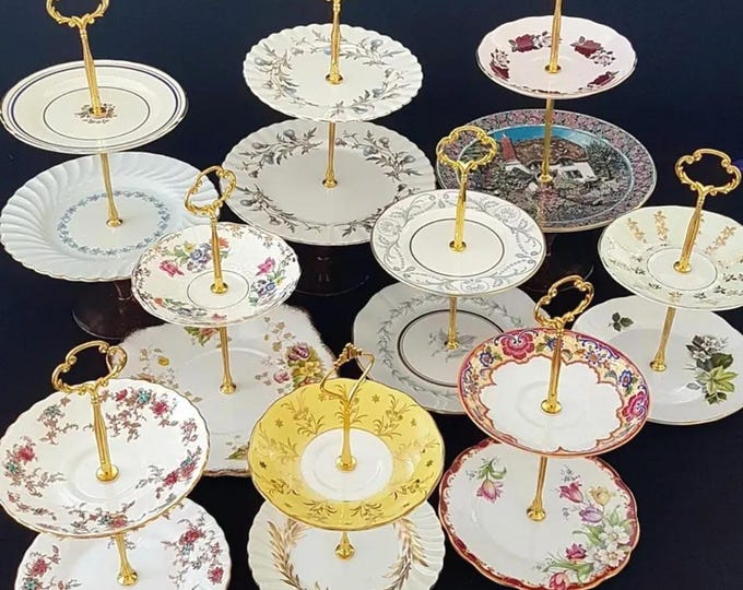 CHOICE of 2 Tier Cake Stand, English Bone China, Afternoon Tea Party Decor, Gift for Her