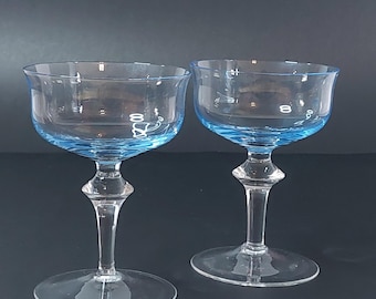 Set of 2 Vintage Denby Aurora Light Blue Champagne Coupes Mid Century Modern Glasses