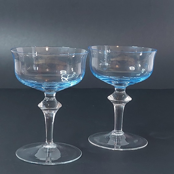 Set of 2 Vintage Denby Aurora Light Blue Champagne Coupes Mid Century Modern Glasses