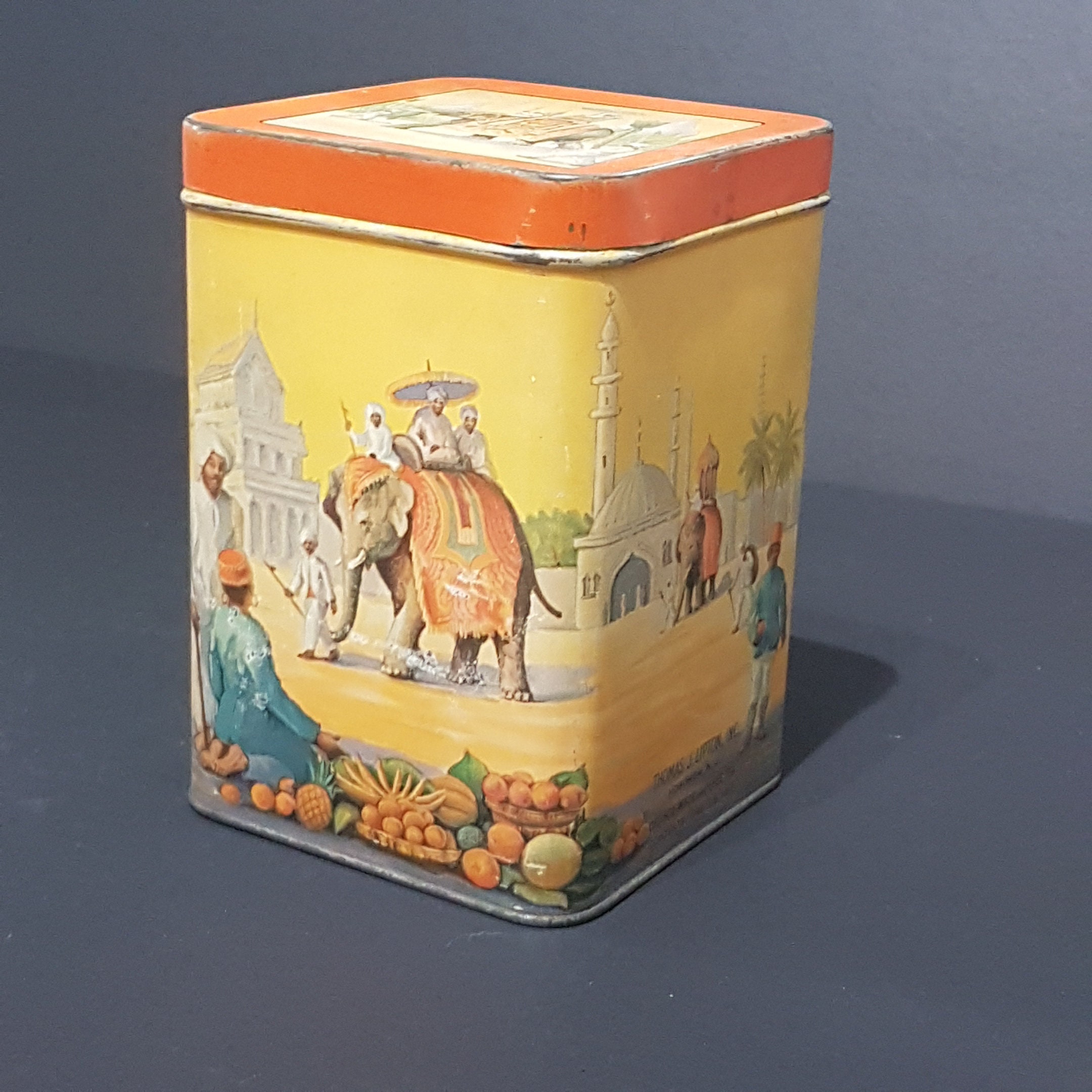 Vintage Lipton's Tea Tin, Lipton India Elephant Tea Box, Display Tin
