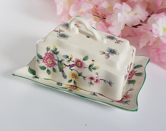 James Kent Old Foley CHINESE ROSE Butter Dish, Made in England