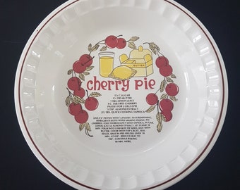 Vintage Ceramic Cherry Pie Plate with Recipe - Farmhouse Kitchen Baking Dish for Home Cooks